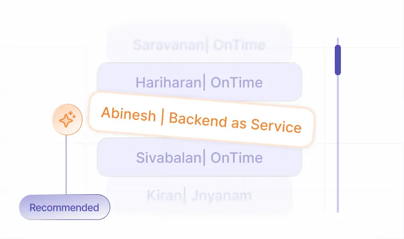 Recommended people matched to a piece of work, with one assignment highlighted