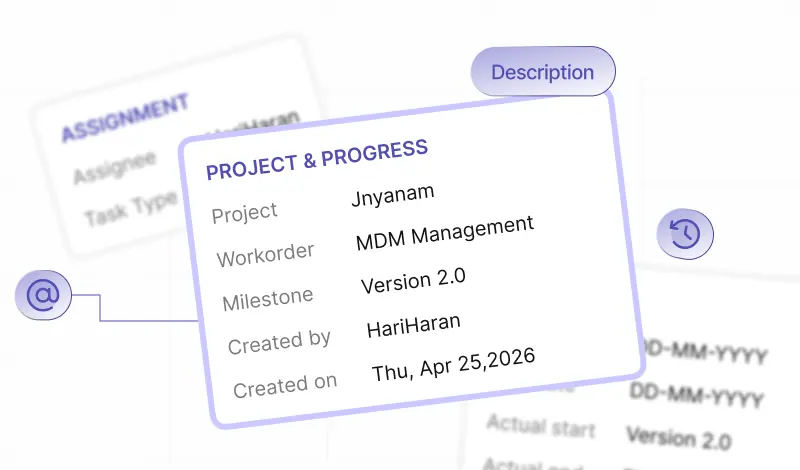 Task record showing its project, work order, milestone, and creator