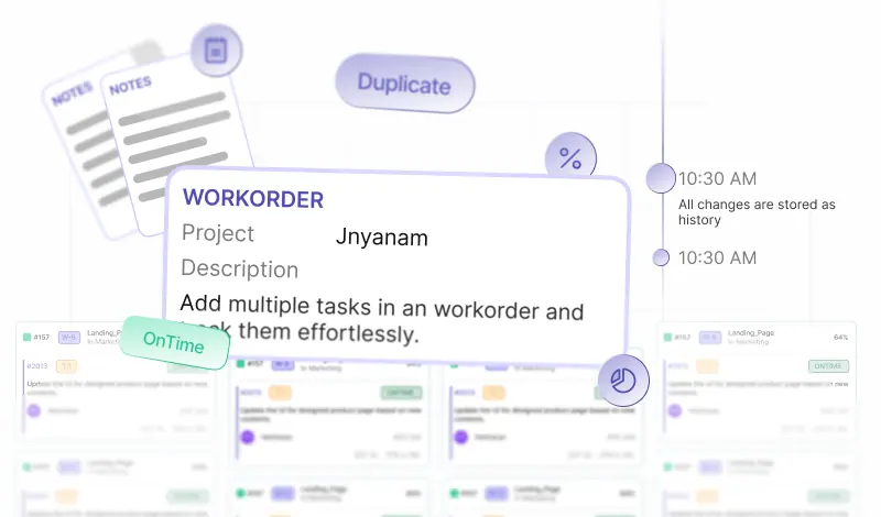 Work order card with a project, description, and tasks underneath